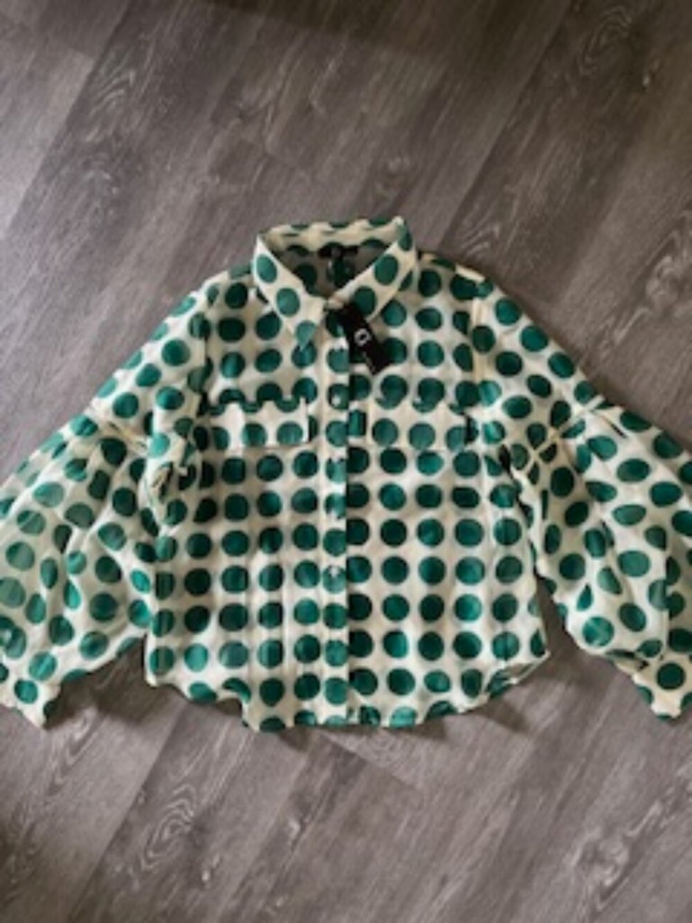 NWT G by Gracia Green Sheer Polka Dot Puff Sleeve Top Women's XL - Picture 7 of 13